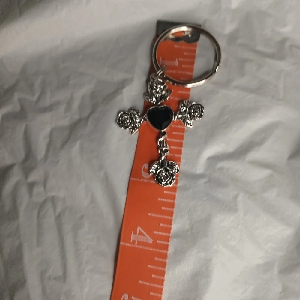 Silver Tone Cross Heart Charm Keychain Bag Charm